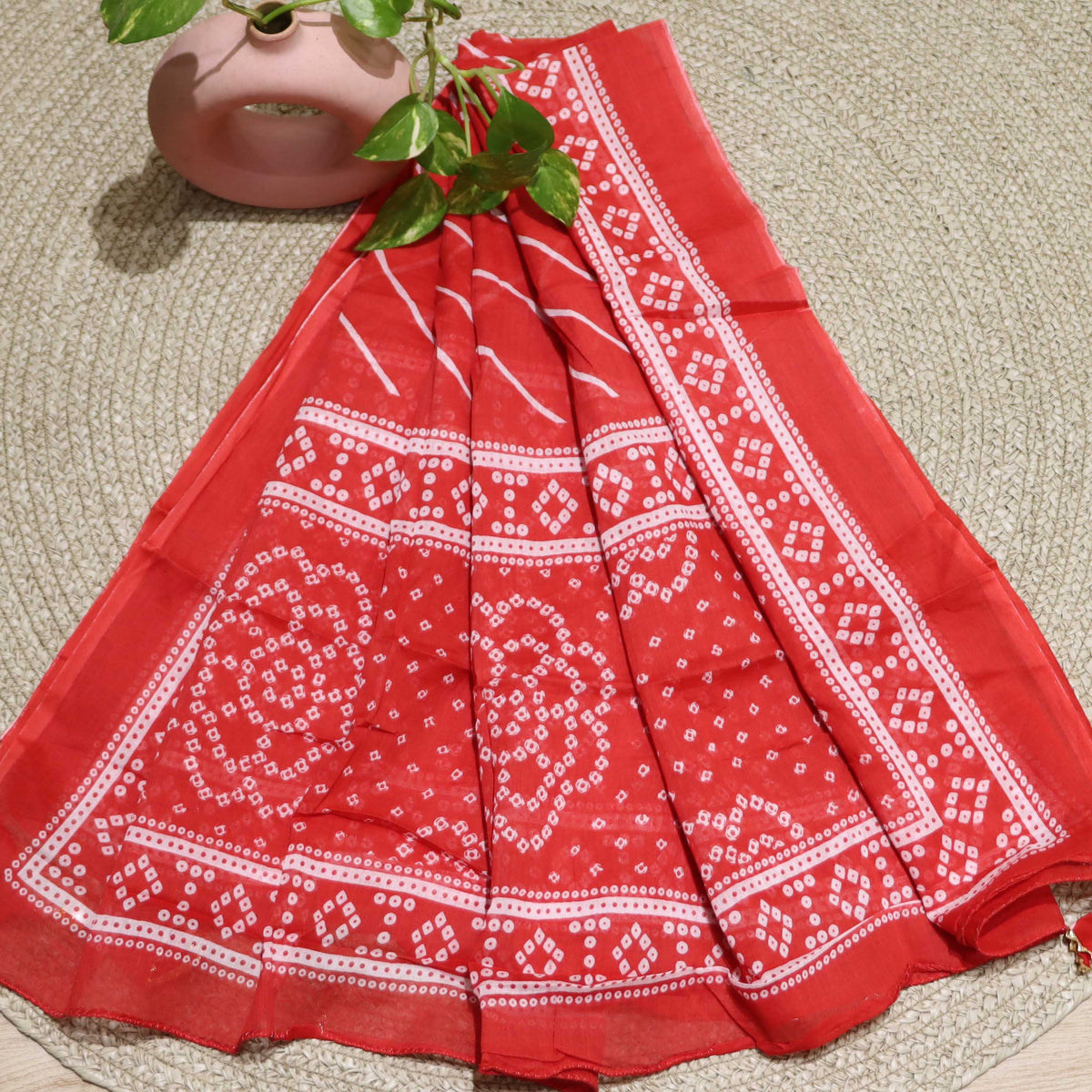 Coral Tree Color Organza Kazana Work Top Material and Pant Material wi