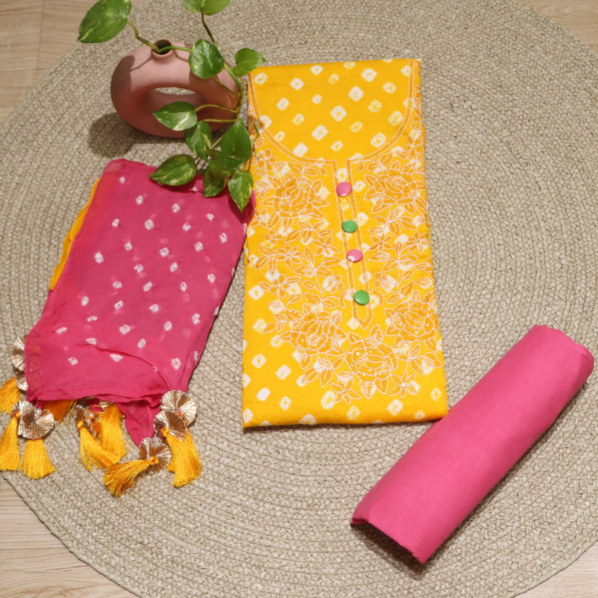 Pink Color Organza Embroidery Top Material and Pant Material with Orga