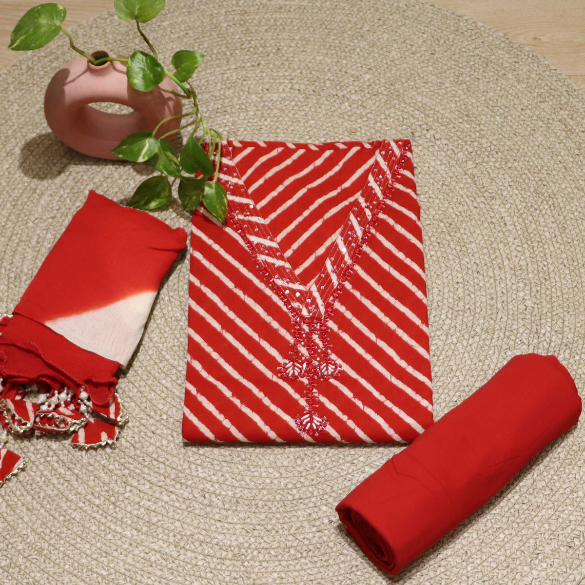 Husk color Mulin Top Material and Pant Material with Contrast Matching