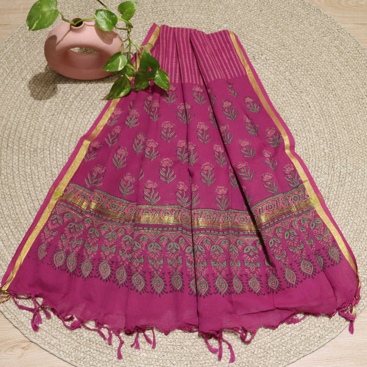 Copper Rose Color Muslin Top Material and Pant Material with Organza D