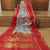 Aqua Blue Color Pure Handloom Satin Silk Digital Print Saree With Red Color Blouse (COD ON REQUEST)